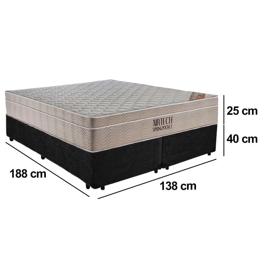 Cama Box Casal Suede Bipartido + Colchão Ortobom Airtech Molas Ensacadas 65x138x188 Cor:preto - 4