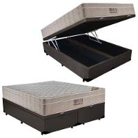Cama Box Baú Casal Bipartido Sintético + Colchão Ortobom Airtech Molas Ensacadas 65x138x188 Marrom - 1