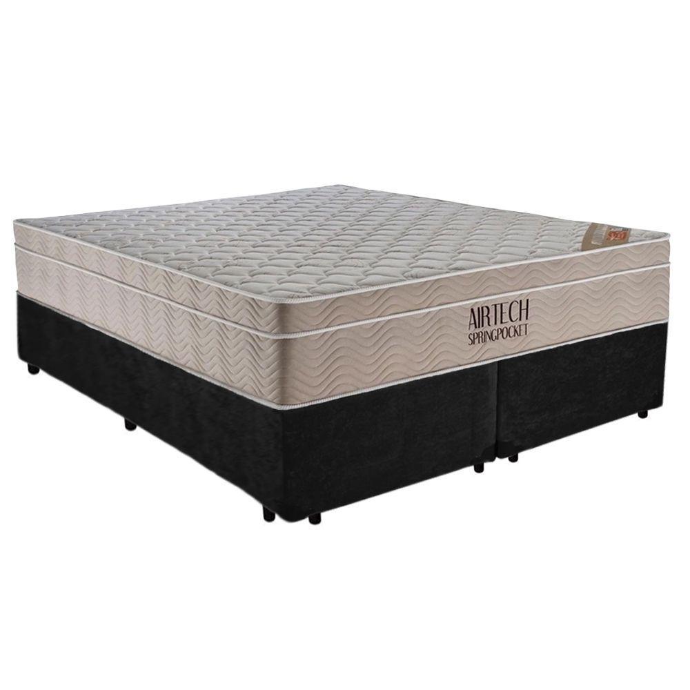 Cama Box Casal Suede Bipartido + Colchão Ortobom Airtech Molas Ensacadas 65x138x188 Cor:preto - 1