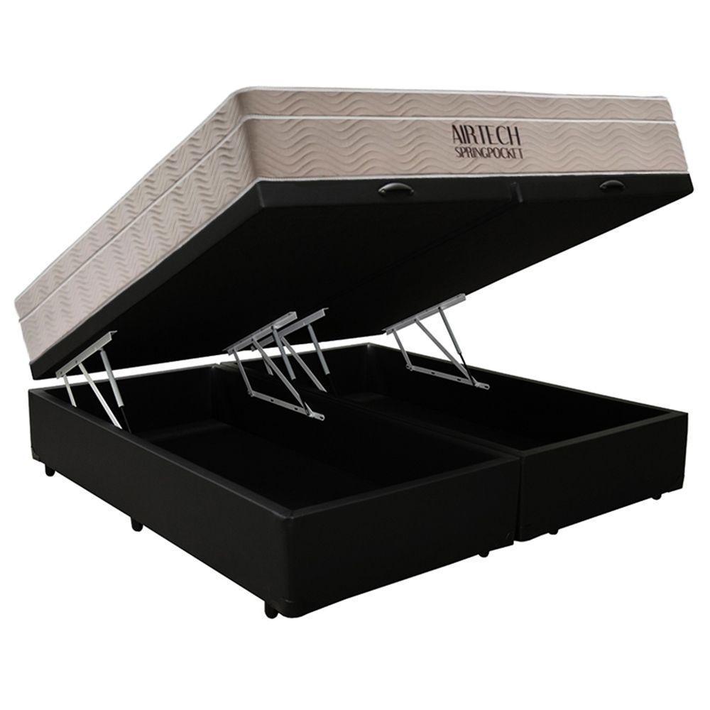 Cama Box Baú Casal Bipartido Sintético + Colchão Ortobom Airtech Molas Ensacadas 65x138x188 Preto - 2
