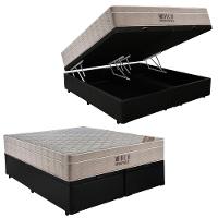 Cama Box Baú Casal Bipartido Sintético + Colchão Ortobom Airtech Molas Ensacadas 65x138x188 Preto - 1
