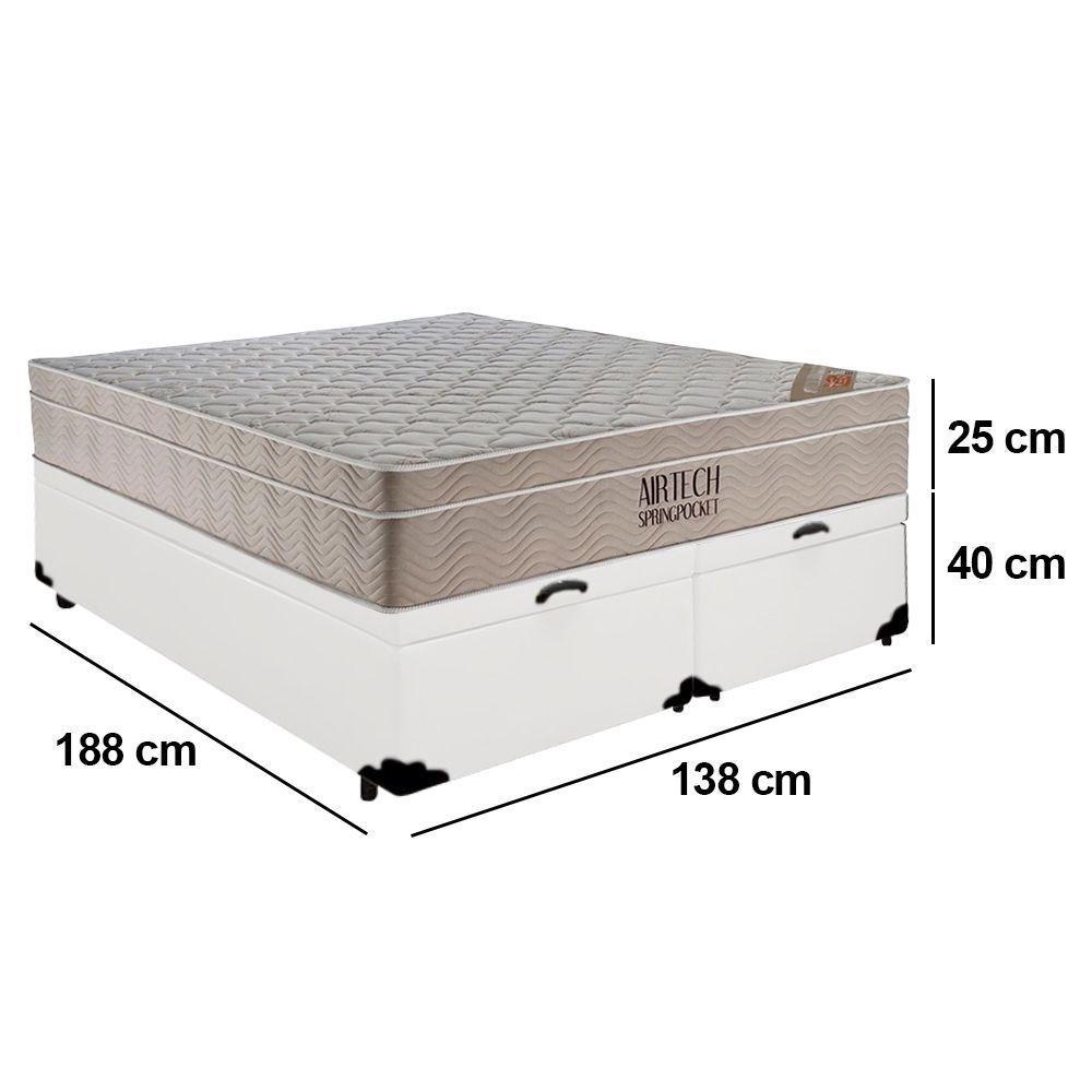Cama Box Baú Casal Bipartido Sintético + Colchão Ortobom Airtech Molas Ensacadas 65x138x188 Branco - 4