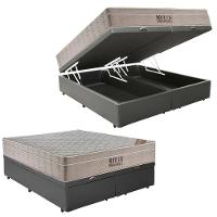 Cama Box Baú Casal Bipartido Sintético + Colchão Ortobom Airtech Molas Ensacadas 65x138x188 Cinza - 1