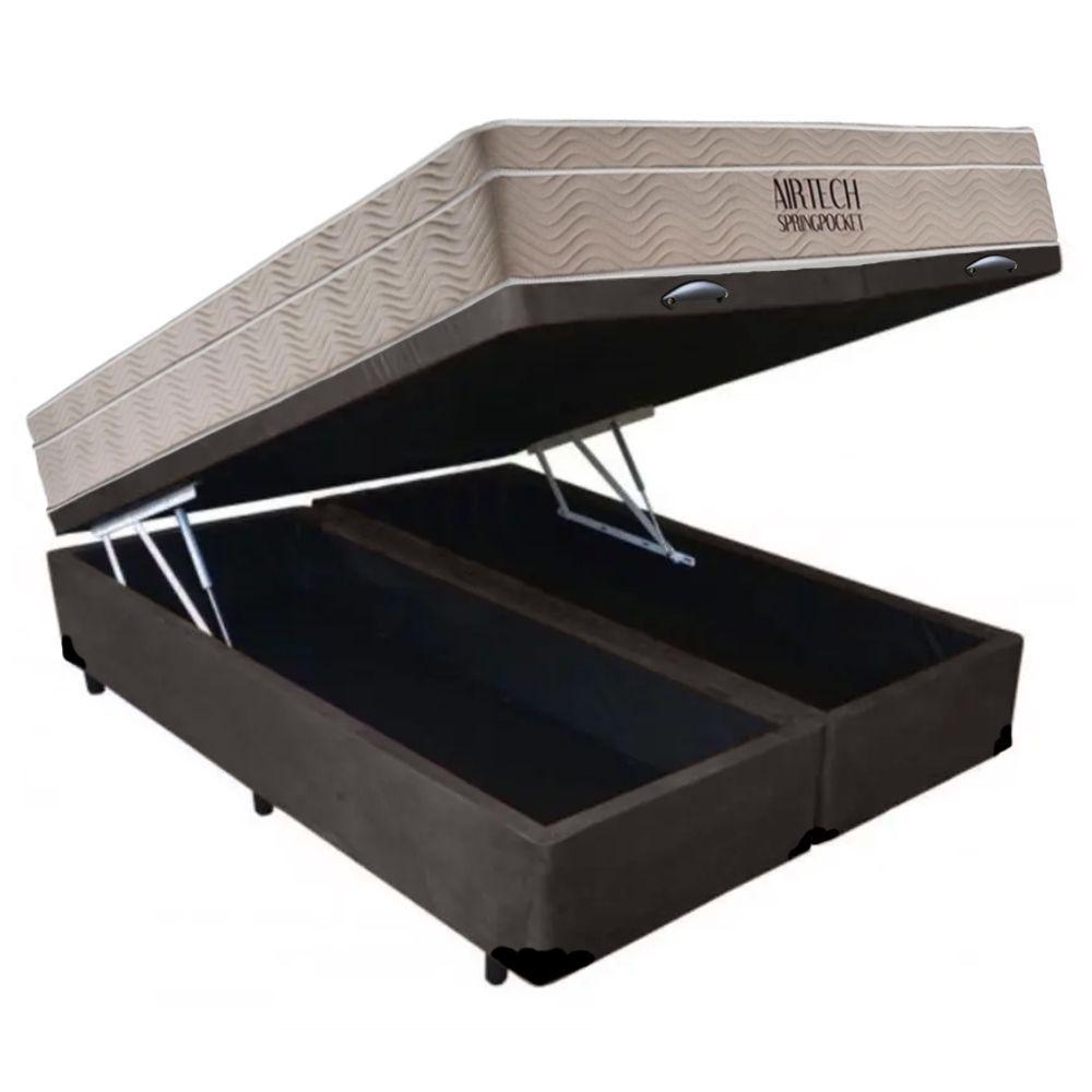 Cama Box Baú Casal Bipartido Sintético + Colchão Ortobom Airtech Molas Ensacadas 65x138x188 Marrom - 6