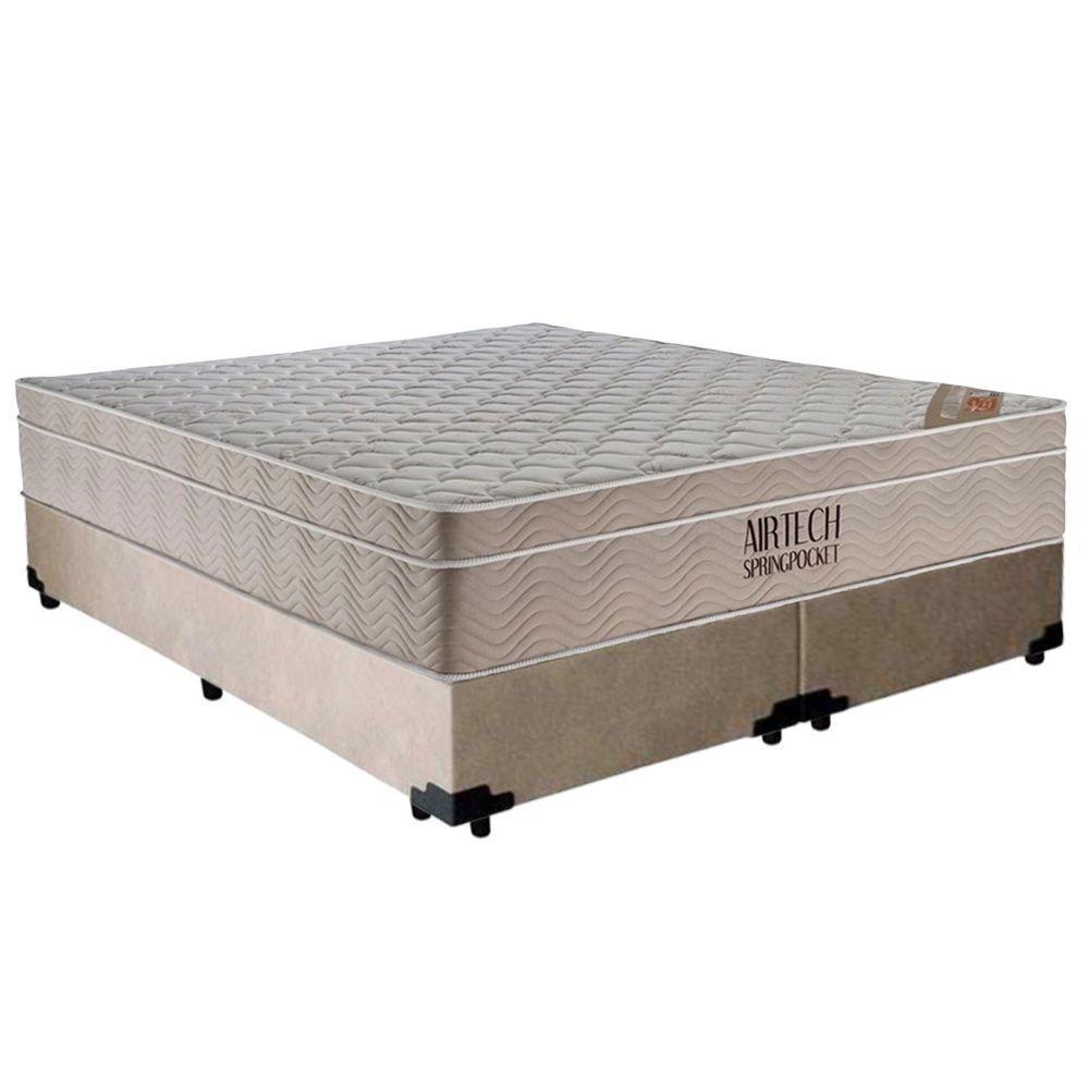 Cama Box Casal Suede Bipartido + Colchão Ortobom Airtech Molas Ensacadas 65x138x188 Cor:bege - 1