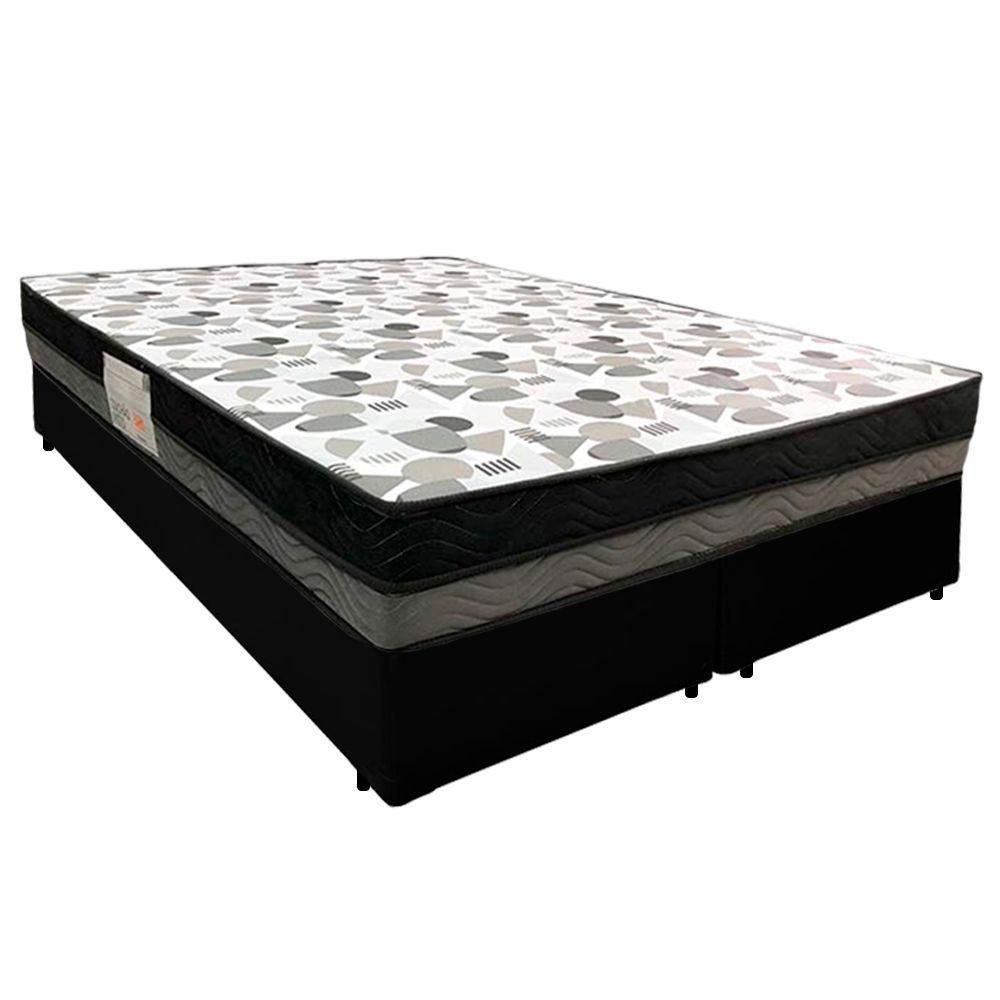 Cama Box Casal Sintético Bipartido + Colchão Ortobom Iso Dupla Face 60x138x188 Cor:preto - 1