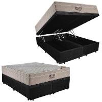 Cama Box Baú Casal Suede Bipartido + Colchão Ortobom Airtech Molas Ensacadas 65x138x188 Preto - 1