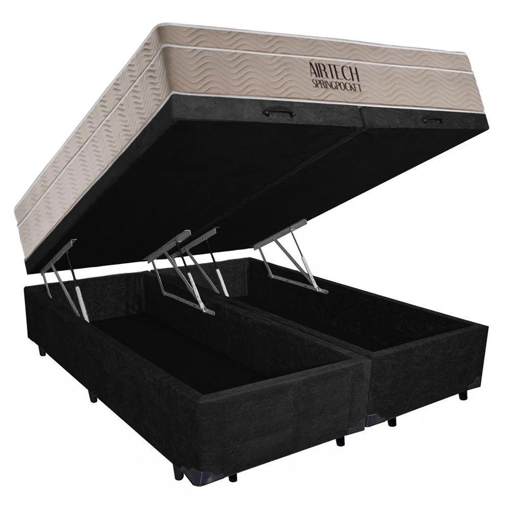 Cama Box Baú Casal Suede Bipartido + Colchão Ortobom Airtech Molas Ensacadas 65x138x188 Preto - 6