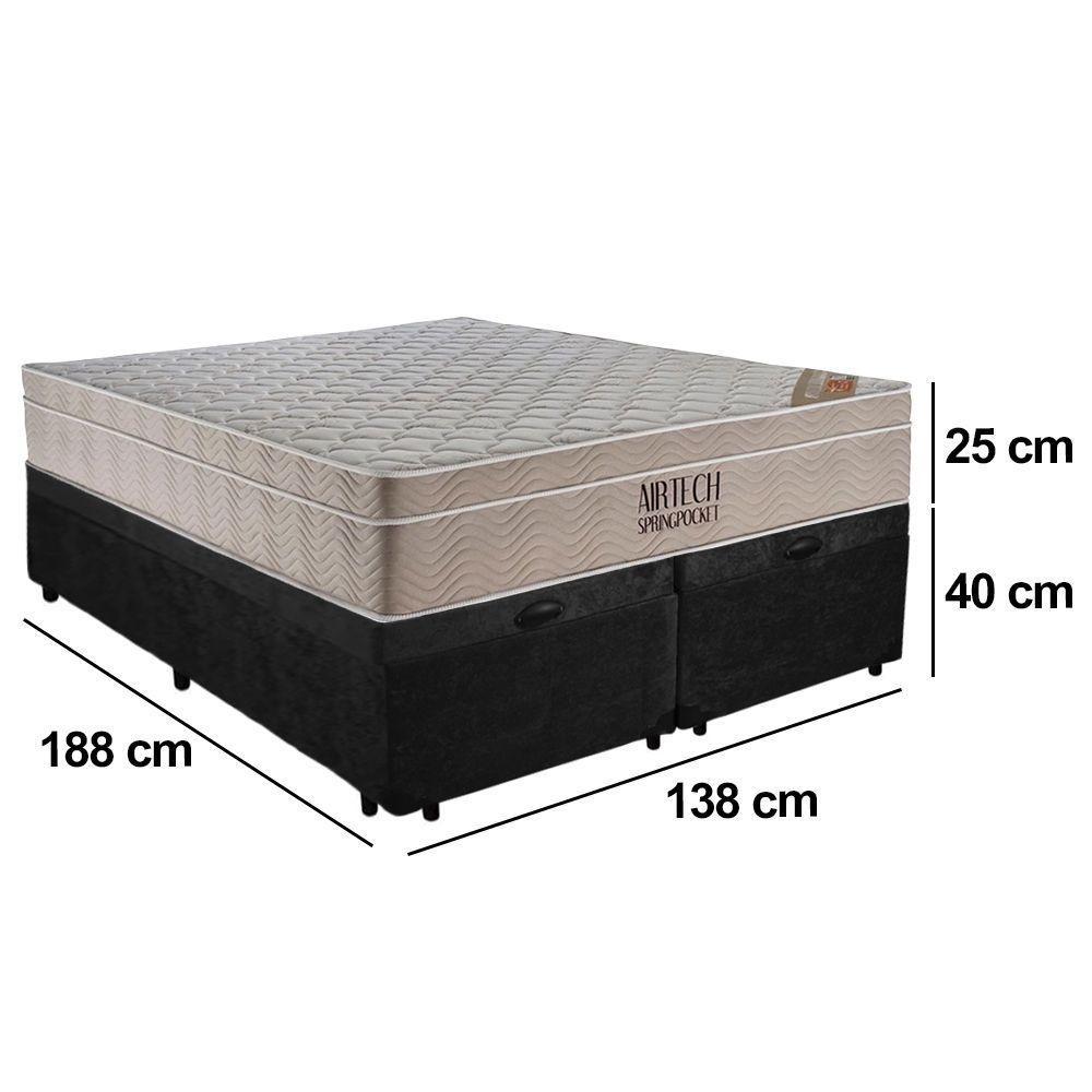Cama Box Baú Casal Suede Bipartido + Colchão Ortobom Airtech Molas Ensacadas 65x138x188 Preto - 8