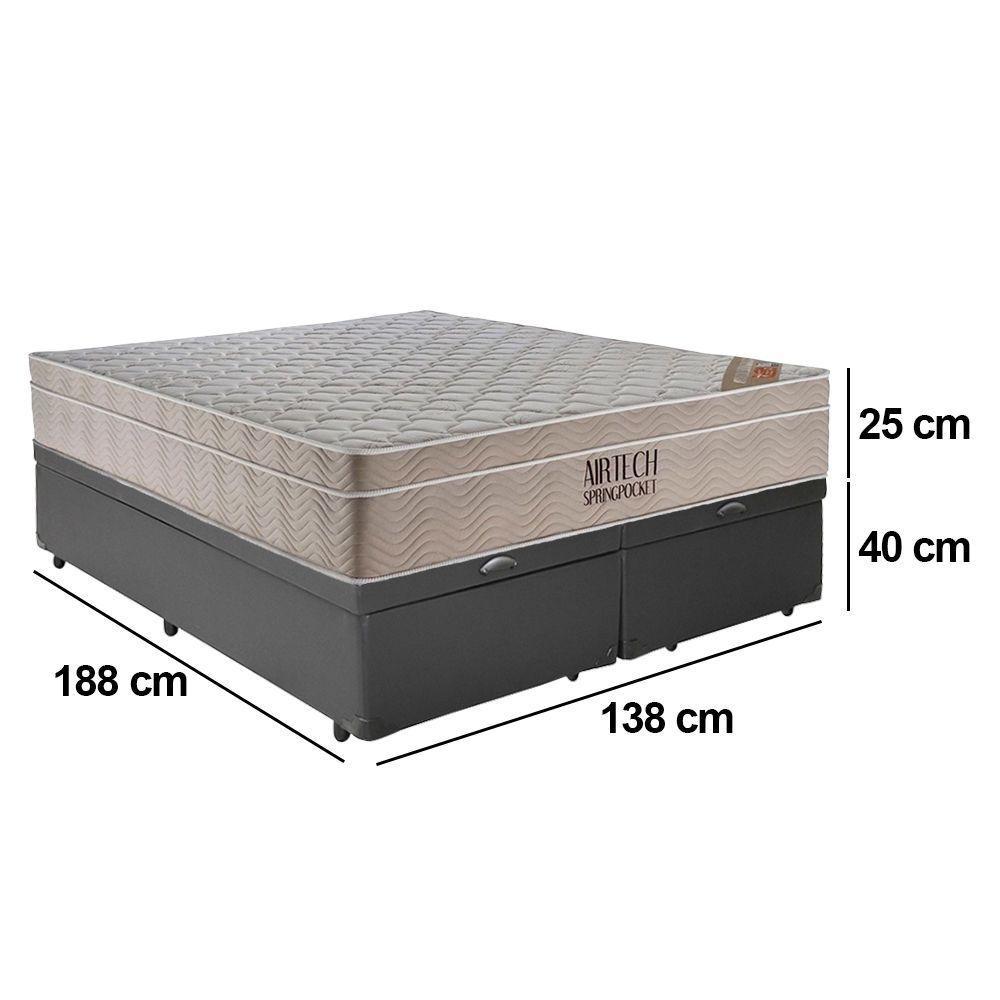 Cama Box Baú Casal Sintético Bipartido + Colchão Ortobom Airtech Molas Ensacadas 65x138x188 Cinza - 4