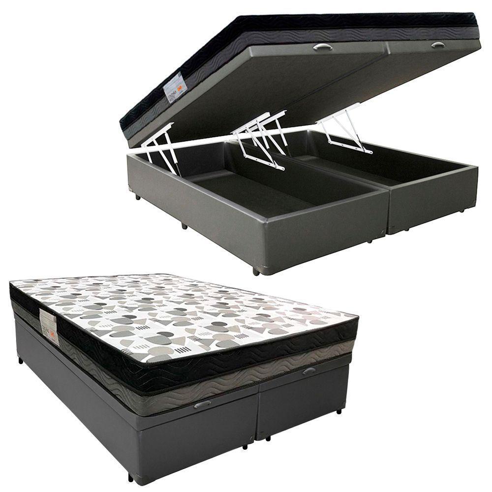 Cama Box Baú Casal Sintético Bipartido + Colchão Ortobom Iso Dupla Face 60x138x188 Cor:cinza - 1