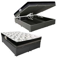 Cama Box Baú Casal Sintético Bipartido + Colchão Ortobom Iso Dupla Face 60x138x188 Cor:cinza - 1
