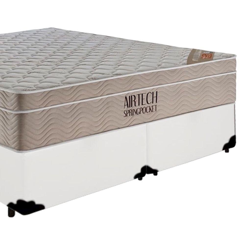 Cama Box Casal Bipartido Sintético + Colchão Ortobom Airtech Molas Ensacadas 65x138x188 Branco - 2