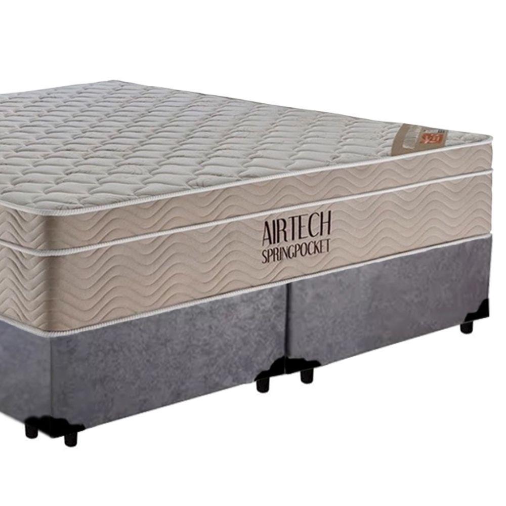 Cama Box Casal Suede Bipartido + Colchão Ortobom Airtech Molas Ensacadas 65x138x188 Cor:cinza - 5