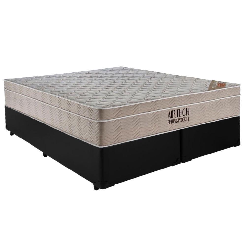 Cama Box Casal Sintético Bipartido + Colchão Ortobom Airtech Molas Ensacadas 65x138x188 Cor:preto - 1