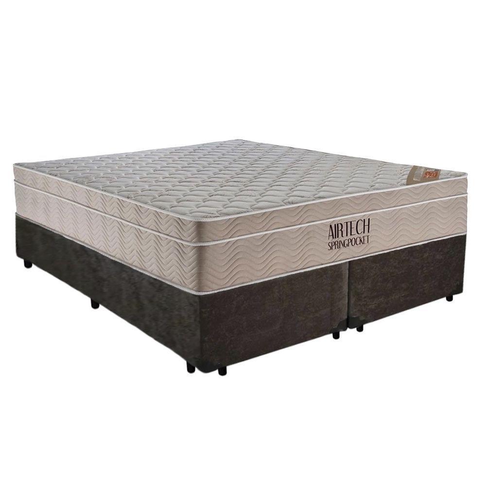 Cama Box Casal Suede Bipartido + Colchão Ortobom Airtech Molas Ensacadas 65x138x188 Cor:marrom - 1