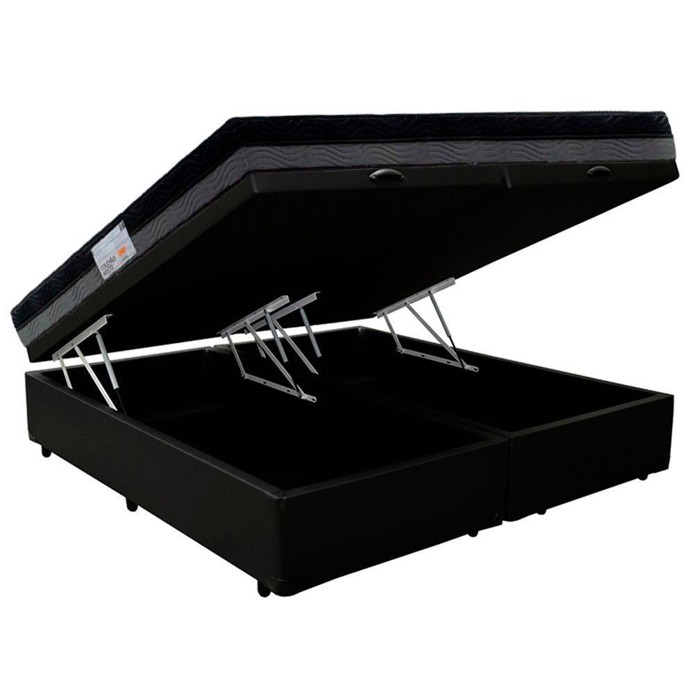 Cama Box Baú Casal Sintético Bipartido + Colchão Ortobom Iso Dupla Face 60x138x188 Cor:preto - 5