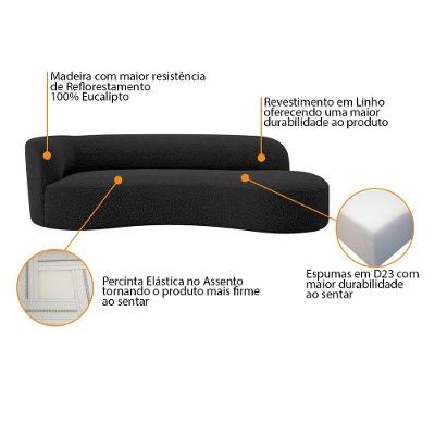 Divã Recamier Orgânico Tokyo 180cm Lado Direito Linho Preto
