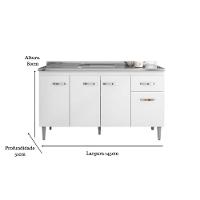 Módulo Gabinete Balcão Para Pia Gabriela Sem Tampo 150cm 4 Portas 1 Gaveta - Ajl Móveis - 5