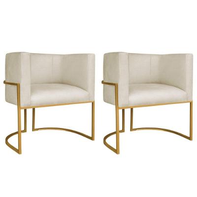 Kit 02 Poltronas Decorativa Luna Base De Ferro Dourado Bouclé Bege