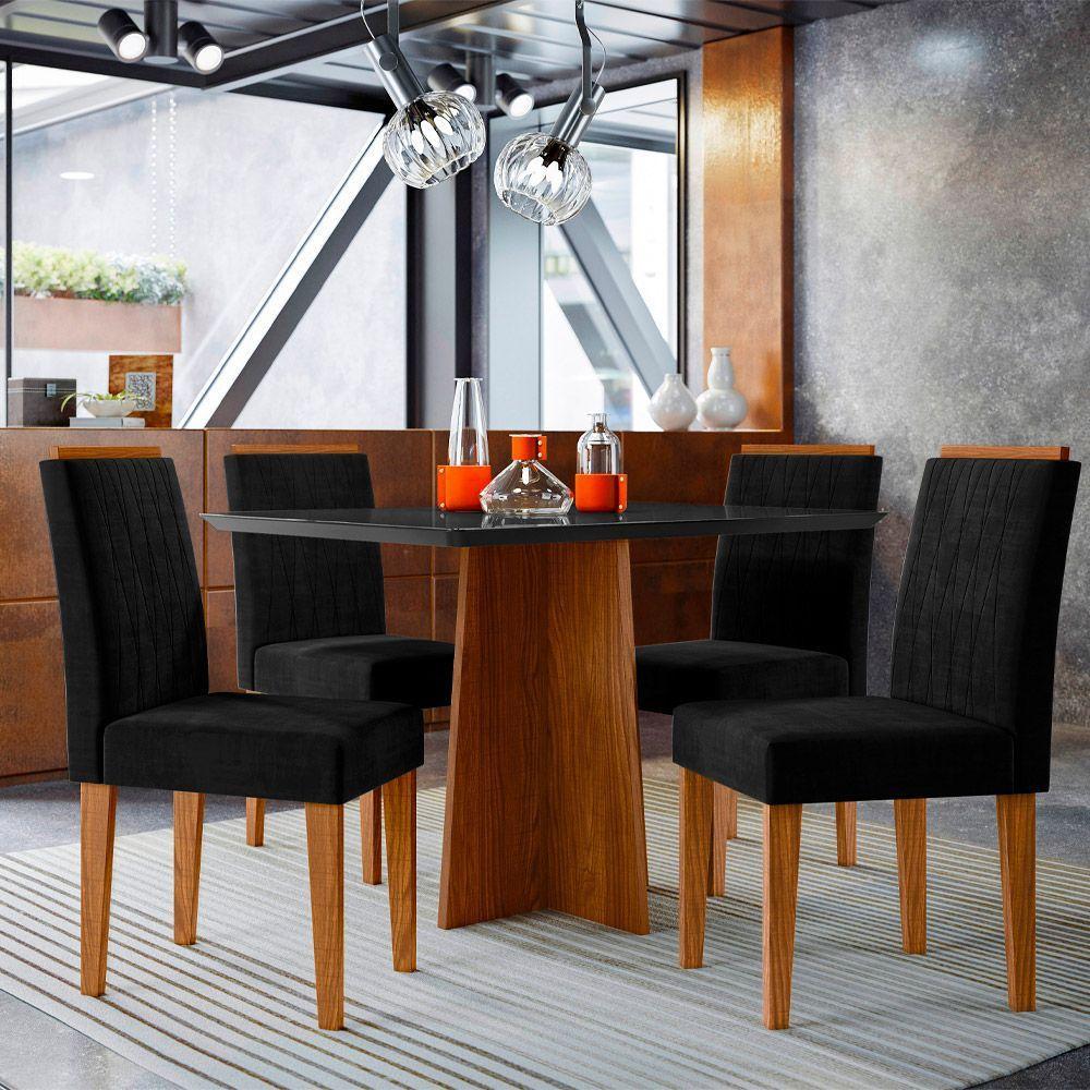 Conjunto Mesa De Jantar 1,20m Anitta Tampo Em Mdf Com Vidro E 4 Cadeiras Ana Ypê Preto - 6