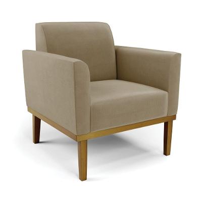 Poltrona Decorativa Pés Fixo Em Madeira Castanho Suede Nude