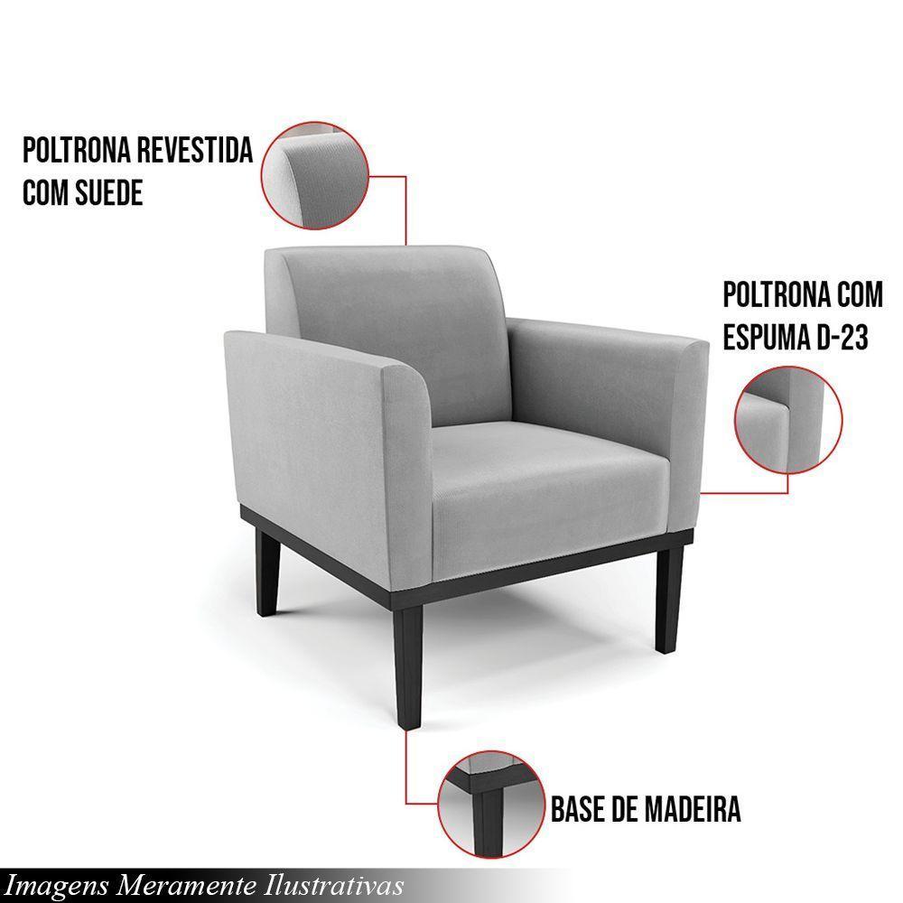 Poltrona Decorativa Pés Fixo Em Madeira Preto Suede Cinza - 5