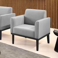 Poltrona Decorativa Pés Fixo Em Madeira Preto Suede Cinza - 1