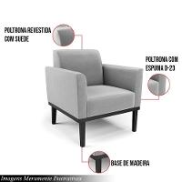 Poltrona Decorativa Pés Fixo Em Madeira Preto Suede Cinza - 5