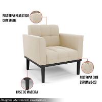 Poltrona Decorativa Pés Fixo Em Madeira Preto Suede Bege - 6