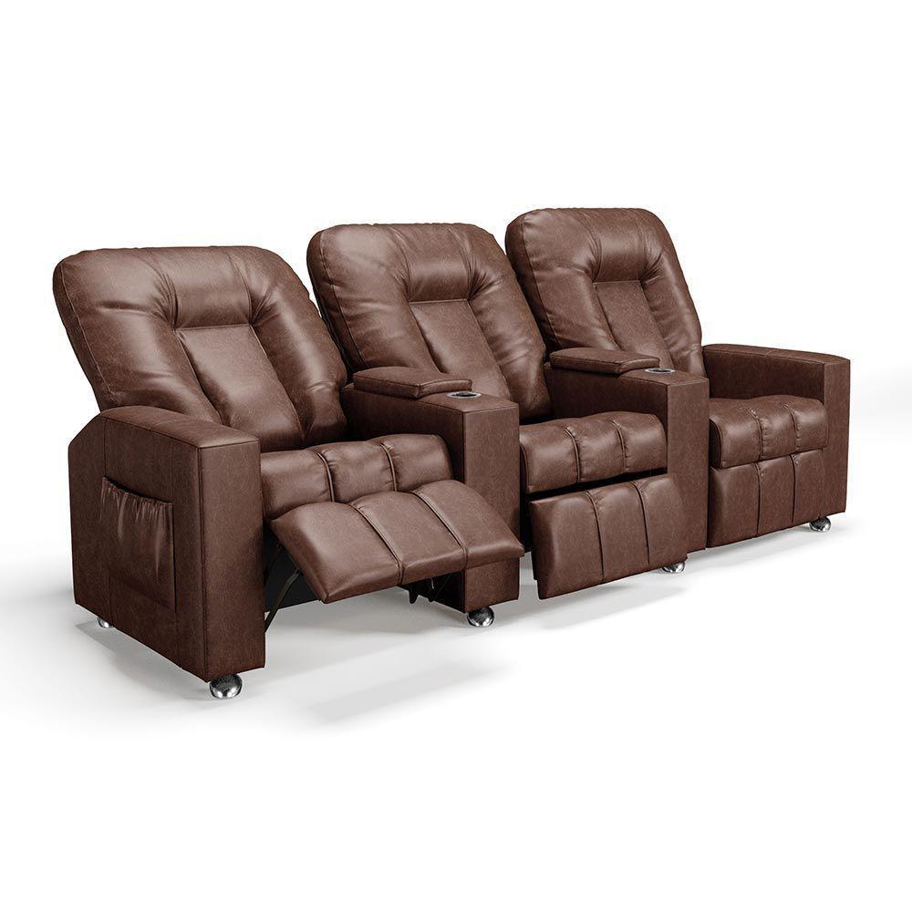 Poltrona Do Papai Reclinável 3 Lugares Sala De Cinema Arsenal Manual Pu Marrom - 2