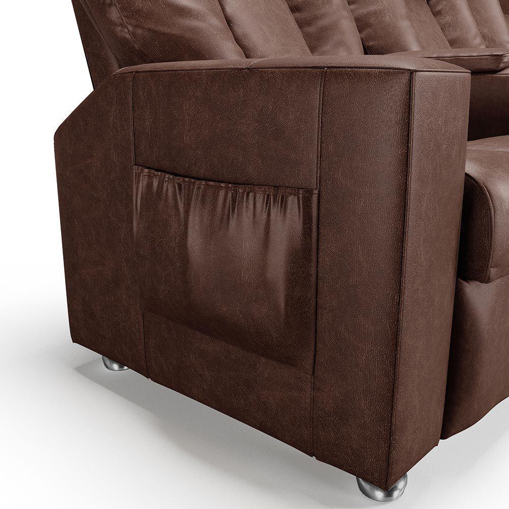 Poltrona Do Papai Reclinável 3 Lugares Sala De Cinema Arsenal Manual Pu Marrom - 5