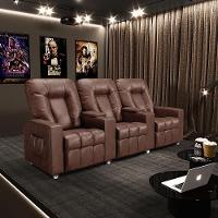 Poltrona Do Papai Reclinável 3 Lugares Sala De Cinema Arsenal Manual Pu Marrom - 7