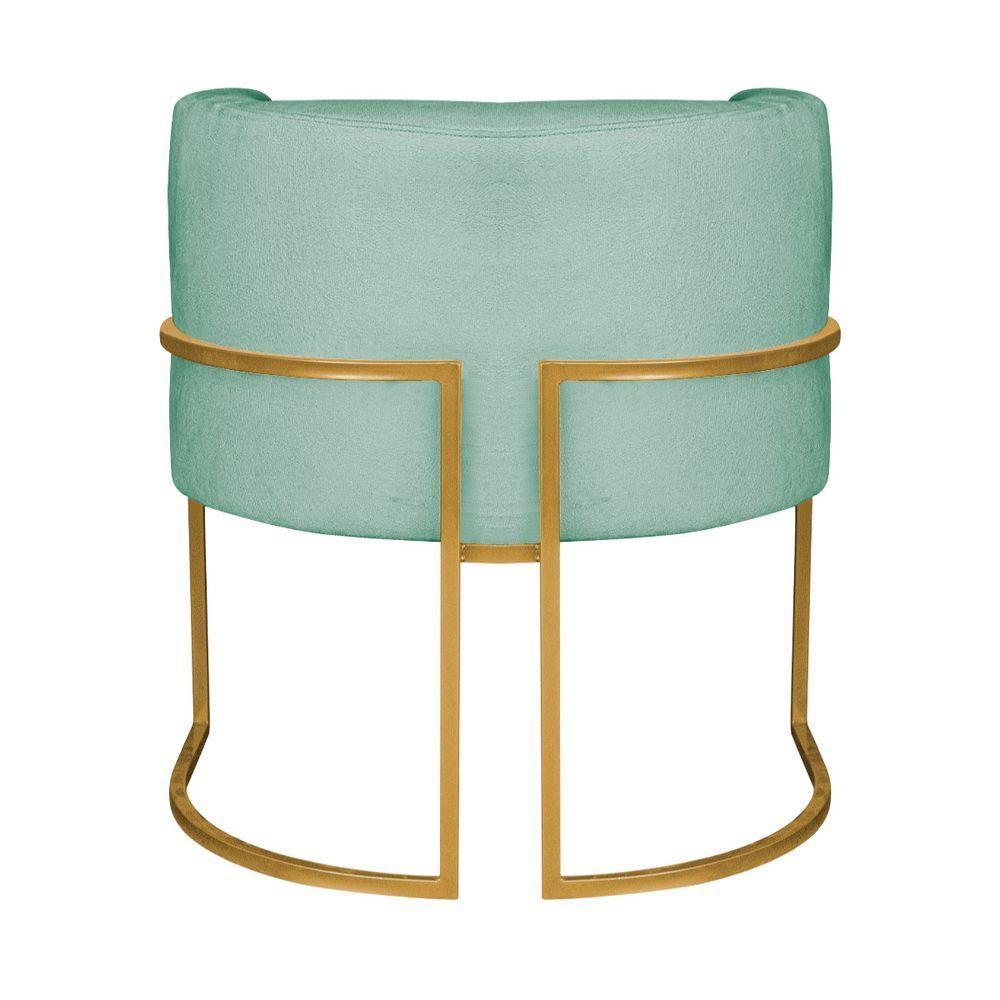 Kit 02 Poltronas Decorativas Luna Base De Ferro Dourado Suede Azul Tiffany - 3