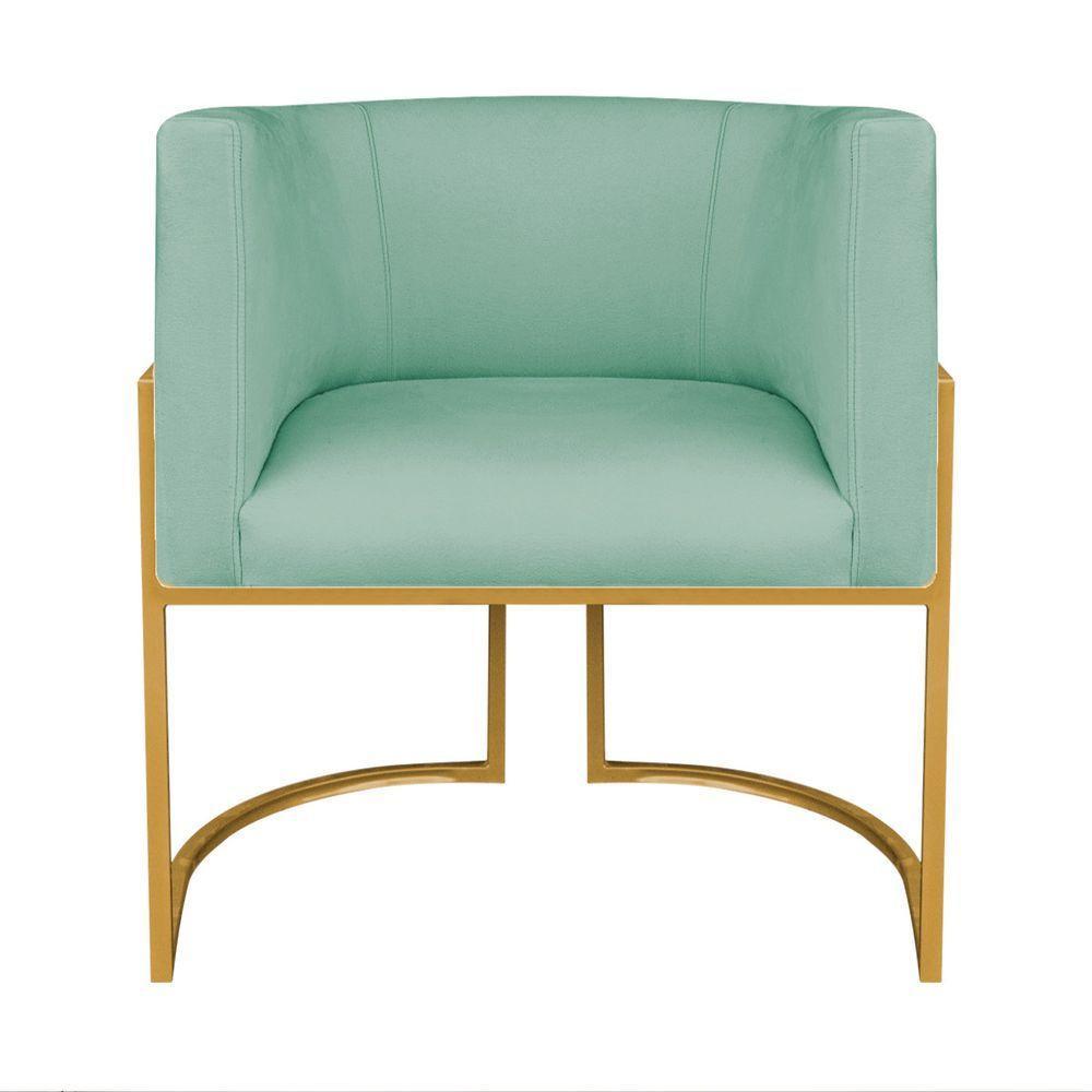 Kit 02 Poltronas Decorativas Luna Base De Ferro Dourado Suede Azul Tiffany - 5