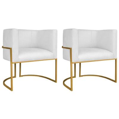 Kit 02 Poltronas Decorativas Luna Base De Ferro Dourado Suede Branco