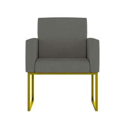 Cadeira Poltrona Com Base De Ferro Courino Dourada Reforçada Cor: Cinza