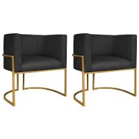 Kit 02 Poltronas Decorativas Luna Base De Ferro Dourado Suede Preto - 1