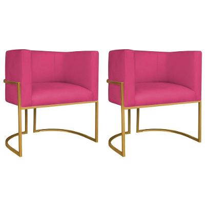 Kit 02 Poltronas Decorativas Luna Base De Ferro Dourado Suede Pink