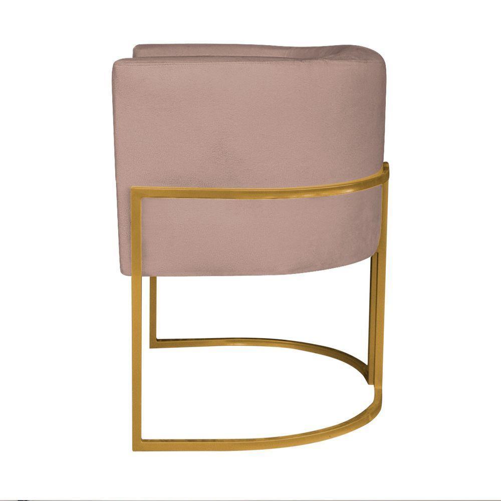 Kit 02 Poltronas Decorativas Luna Base De Ferro Dourado Linho Rosê - 5
