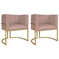Kit 02 Poltronas Decorativas Luna Base De Ferro Dourado Linho Rosê - 1