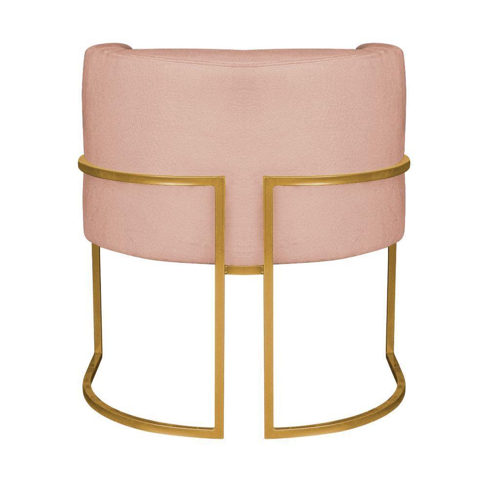 Kit 02 Poltronas Decorativas Luna Base De Ferro Dourado Suede Rosê - 5