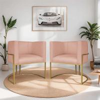 Kit 02 Poltronas Decorativas Luna Base De Ferro Dourado Suede Rosê - 7