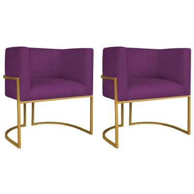 Kit 02 Poltronas Decorativas Luna Base De Ferro Dourado Suede Roxo