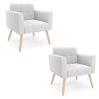 Poltrona Sala Estar Pé Palito Natural Kit 2 Elisa Bouclê Off White D03 - D'rossi - 1
