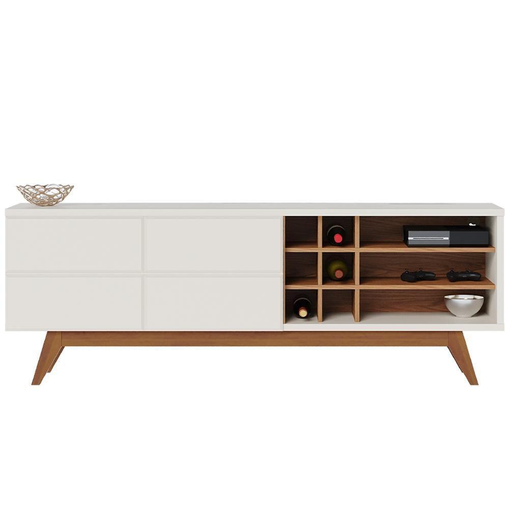 Rack Para Sala De Estar Tv 70 Pol 180cm Makai C04 Off White Matte Freijó - Lyam Decor - 1