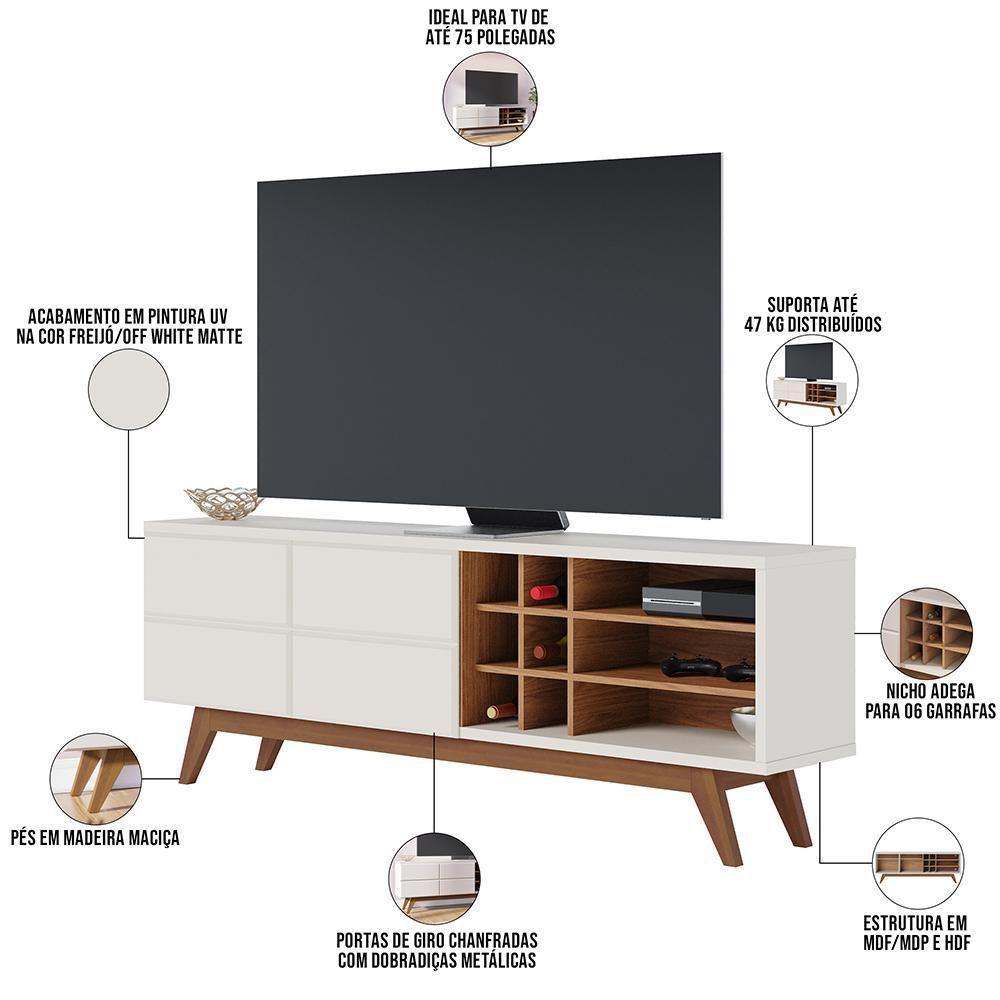 Rack Para Sala De Estar Tv 70 Pol 180cm Makai C04 Off White Matte Freijó - Lyam Decor - 3