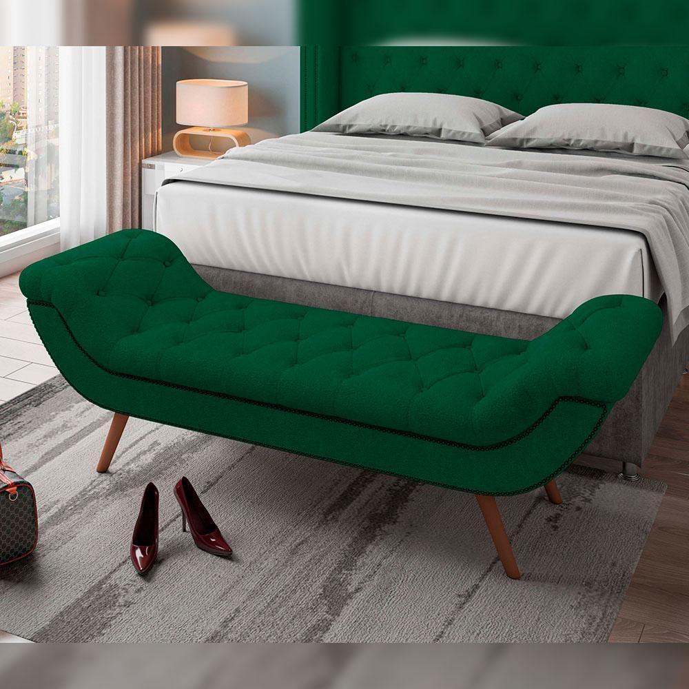 Kit Cabeceira Cama Box Casal 140cm Madrid Com Puff Recamier Santorini Bouclê Verde - 6