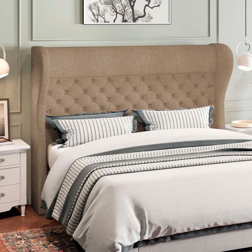 Kit Cabeceira Cama Box Casal 195cm Madrid Com Puff Recamier Santorini Bouclê Bege - 8