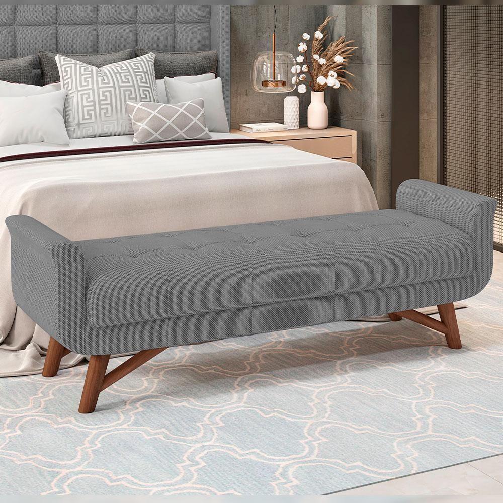 Kit Cabeceira Cama Box Casal 140cm Paris Com Puff Recamier Itália Linho Cinza Escuro - 6